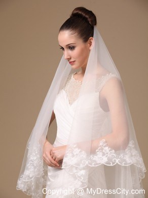 Lace Appliques One-tier Cathedral Tulle Stylish Wedding Veil