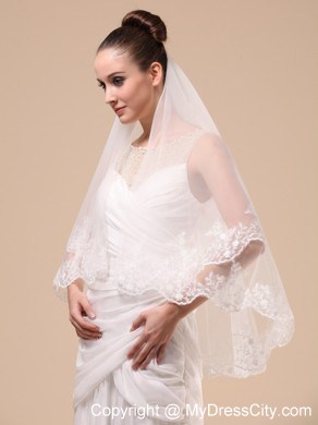 Lace Appliques Two-tier Tulle Popular Wedding Veil