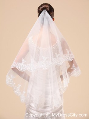 Lace Appliques Two-tier Tulle Popular Wedding Veil