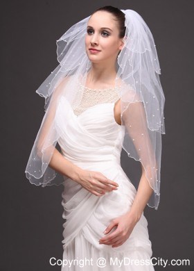 Three-tier Tulle With Pearls Wedding Veil