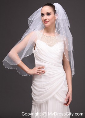 Three-tier Tulle With Pearls Wedding Veil