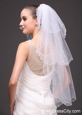 Three-tier Tulle With Pearls Wedding Veil