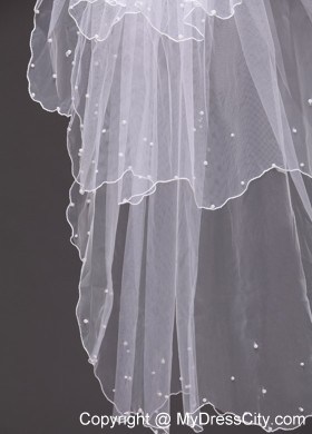 Three-tier Tulle With Pearls Wedding Veil