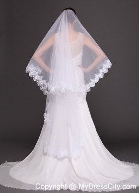 Two-tier Tulle With Lace Appliques Bridal Veil