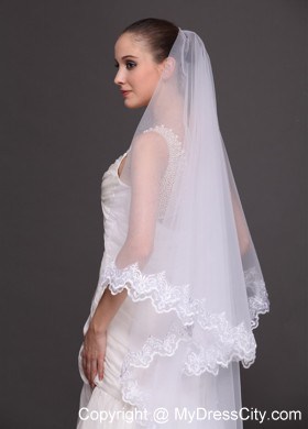 Two-tier Tulle With Lace Appliques Bridal Veil