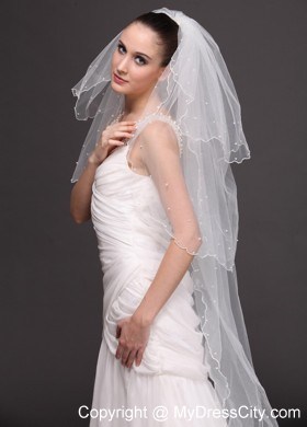 Three-Tier Tulle With Pearls Drop Veil