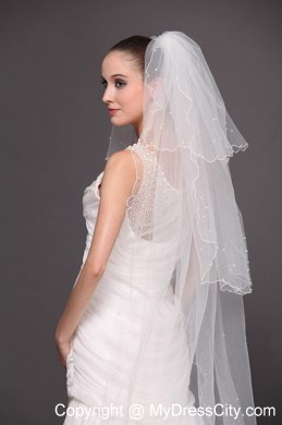 Three-Tier Tulle With Pearls Drop Veil