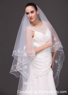 Two-tier Tulle With Pearls Fingertip Veil