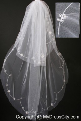 Pearl Trim Edge Gorgeous Tulle Bridal Veil