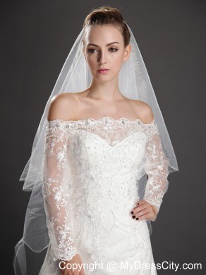 Inspired Layer Ribbon Edge Organza Bridal Veil