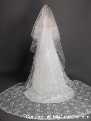 Inspired Layer Ribbon Edge Organza Bridal Veil