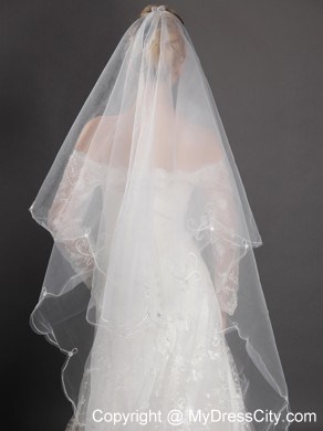 Inspired Layer Ribbon Edge Organza Bridal Veil