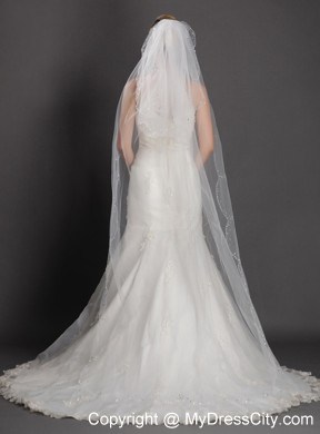 Two-tier Tulle With Pearls Fingertip Veil