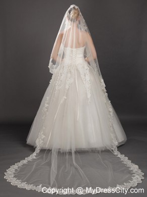 Perfect Lace Appliques Edge Organza Wedding Veil