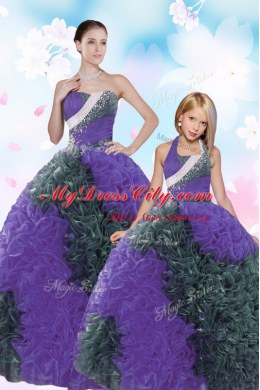 Exquisite Floor Length Multi-color 15 Quinceanera Dress Taffeta Sleeveless Sequins and Pick Ups