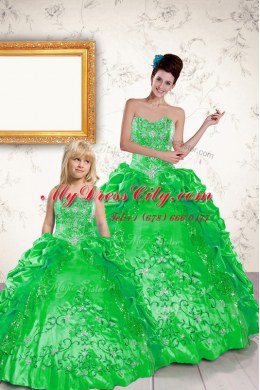 Pick Ups Ball Gowns 15th Birthday Dress Green Sweetheart Taffeta Sleeveless Floor Length Lace Up