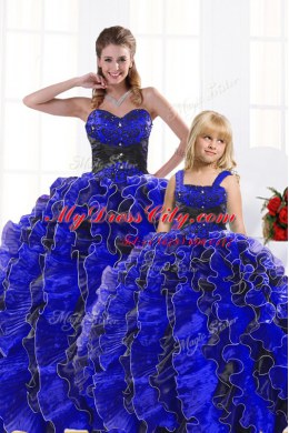 Modern Royal Blue Sleeveless Floor Length Beading and Appliques and Ruffles Lace Up Quinceanera Gowns