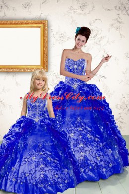 Royal Blue Sleeveless Floor Length Beading and Embroidery and Pick Ups Lace Up Vestidos de Quinceanera