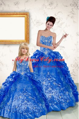 Beading and Embroidery and Pick Ups 15 Quinceanera Dress Royal Blue Lace Up Sleeveless Floor Length