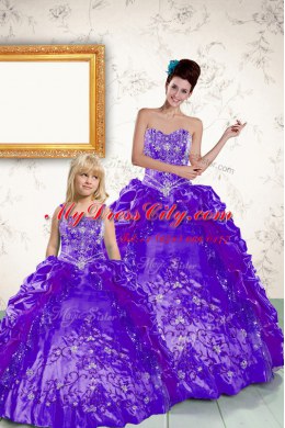 Charming Sleeveless Taffeta Floor Length Side Zipper Quinceanera Gown in Purple with Beading and Embroidery and Pick Ups