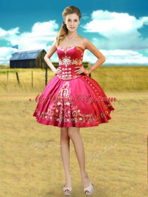 Exceptional Four Piece Hot Pink Lace Up Quinceanera Gowns Beading and Embroidery Sleeveless Floor Length