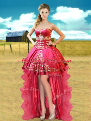 Exceptional Four Piece Hot Pink Lace Up Quinceanera Gowns Beading and Embroidery Sleeveless Floor Length