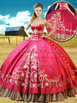 Exceptional Four Piece Hot Pink Lace Up Quinceanera Gowns Beading and Embroidery Sleeveless Floor Length