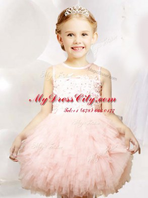 Baby Pink Zipper Scoop Appliques and Ruffles Flower Girl Dresses for Less Tulle Sleeveless