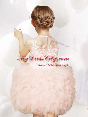 Baby Pink Zipper Scoop Appliques and Ruffles Flower Girl Dresses for Less Tulle Sleeveless