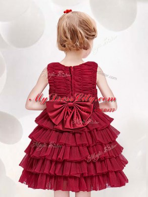 Baby Pink Zipper Scoop Ruffled Layers and Sequins and Bowknot Flower Girl Dress Tulle Sleeveless