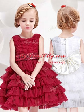 Customized Sequins Ruffled Scoop Sleeveless Zipper Flower Girl Dresses Red Tulle