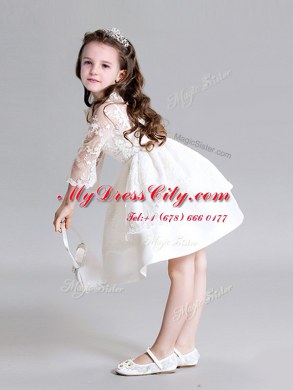 Hot Sale White Zipper Flower Girl Dresses Lace Long Sleeves Mini Length