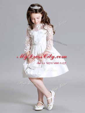 Hot Sale White Zipper Flower Girl Dresses Lace Long Sleeves Mini Length