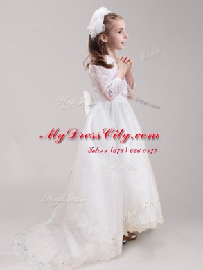 Nice Scoop Long Sleeves Brush Train Zipper With Train Lace and Bowknot Flower Girl Dresses for Less