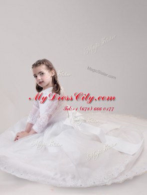 Nice Scoop Long Sleeves Brush Train Zipper With Train Lace and Bowknot Flower Girl Dresses for Less