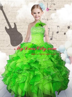 Strapless Sleeveless Pageant Dress for Teens Floor Length Beading and Ruffles Organza