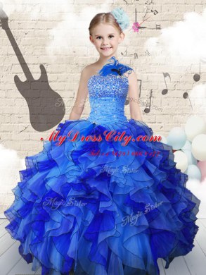 Strapless Sleeveless Organza Juniors Party Dress Beading and Ruffles Lace Up