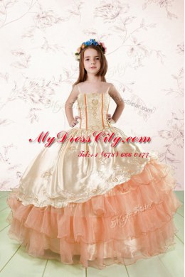 Ruffled Floor Length Ball Gowns Sleeveless Orange Red Little Girls Pageant Dress Wholesale Lace Up