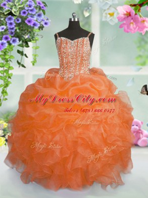 Most Popular Pick Ups Ball Gowns Little Girl Pageant Dress Orange Spaghetti Straps Organza Sleeveless Floor Length Lace Up