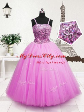 Stylish Sequins Ball Gowns Womens Party Dresses Hot Pink Spaghetti Straps Tulle Sleeveless Floor Length Zipper