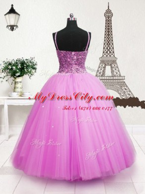 Stylish Sequins Ball Gowns Womens Party Dresses Hot Pink Spaghetti Straps Tulle Sleeveless Floor Length Zipper