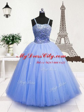 Latest Sequins Floor Length Ball Gowns Sleeveless Light Blue Little Girl Pageant Gowns Zipper