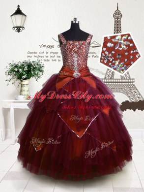 Sleeveless Beading and Belt Lace Up Little Girl Pageant Dress