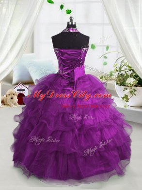 Scoop Fuchsia Sleeveless Beading and Ruffled Layers Floor Length Casual Dresses