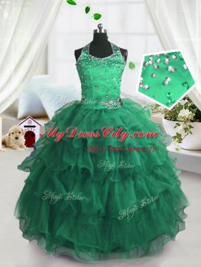 Trendy Ruffled Floor Length Peacock Green Pageant Dress Toddler Scoop Sleeveless Lace Up