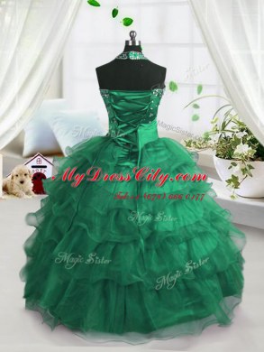 Trendy Ruffled Floor Length Peacock Green Pageant Dress Toddler Scoop Sleeveless Lace Up