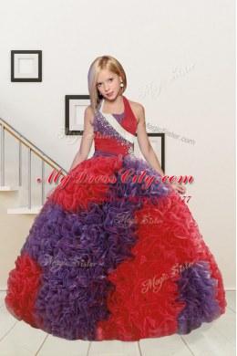 Halter Top Floor Length Ball Gowns Sleeveless Red and Purple Pageant Dress for Teens Lace Up