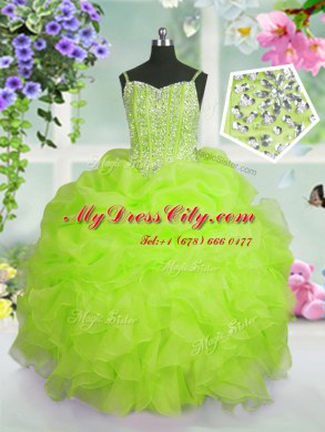 Pick Ups Yellow Green Sleeveless Organza Lace Up Party Dress for Toddlers for Party and Wedding Party