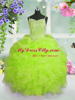 Pick Ups Yellow Green Sleeveless Organza Lace Up Party Dress for Toddlers for Party and Wedding Party