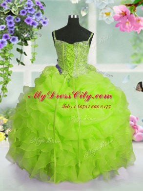 Pick Ups Yellow Green Sleeveless Organza Lace Up Party Dress for Toddlers for Party and Wedding Party